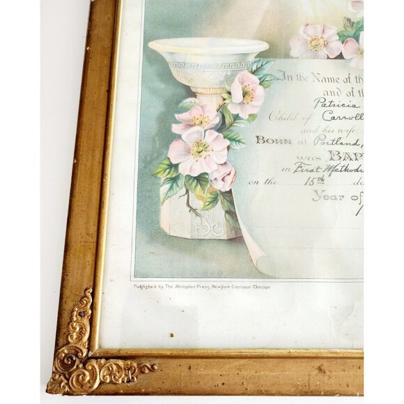 1941 Lithograph Certificate Baptism Framed Patricia Wills Portland Maine GstRm - Picture 4 of 8
